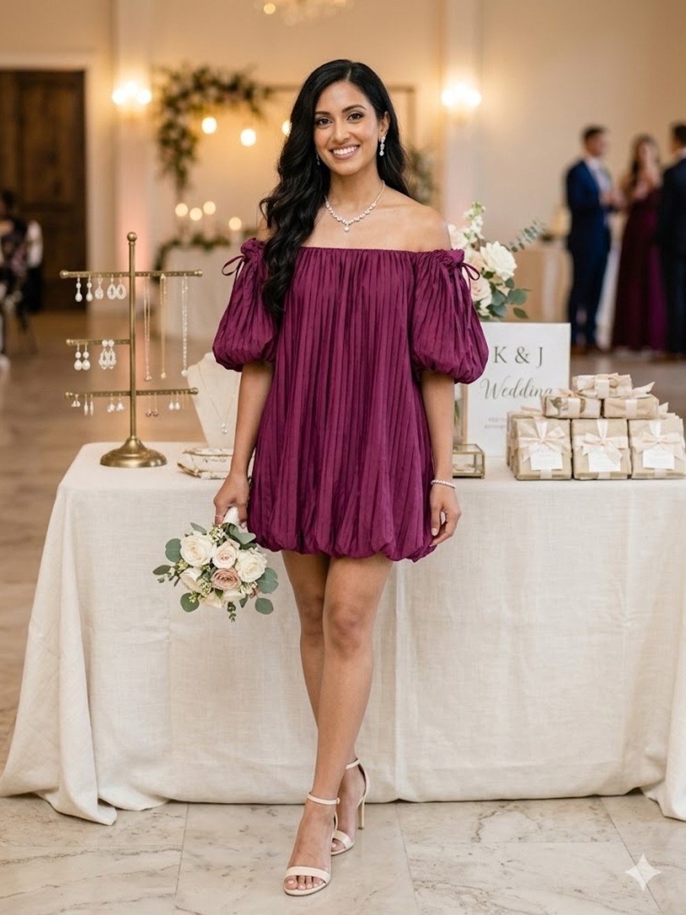 Express Pleated Off-Shoulder Dress in Plum💖
